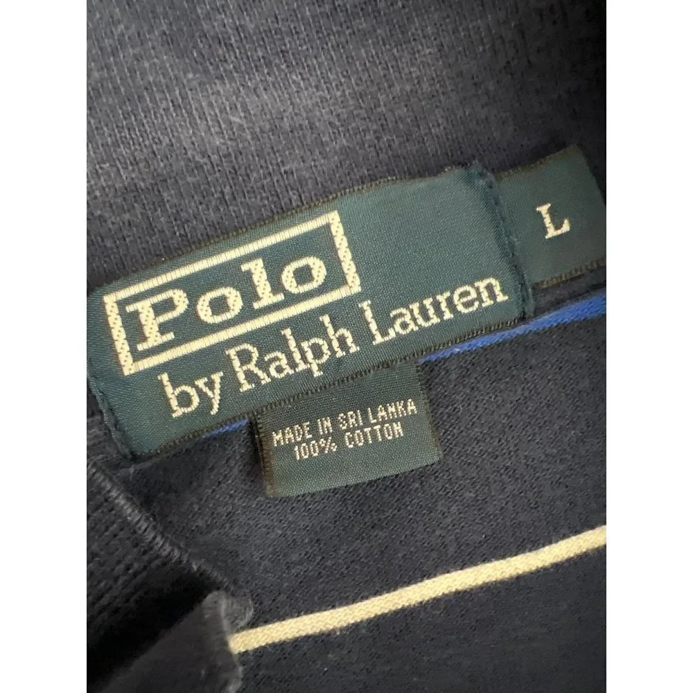 Ralph Lauren Men Blue Striped Polo Shirt Size L